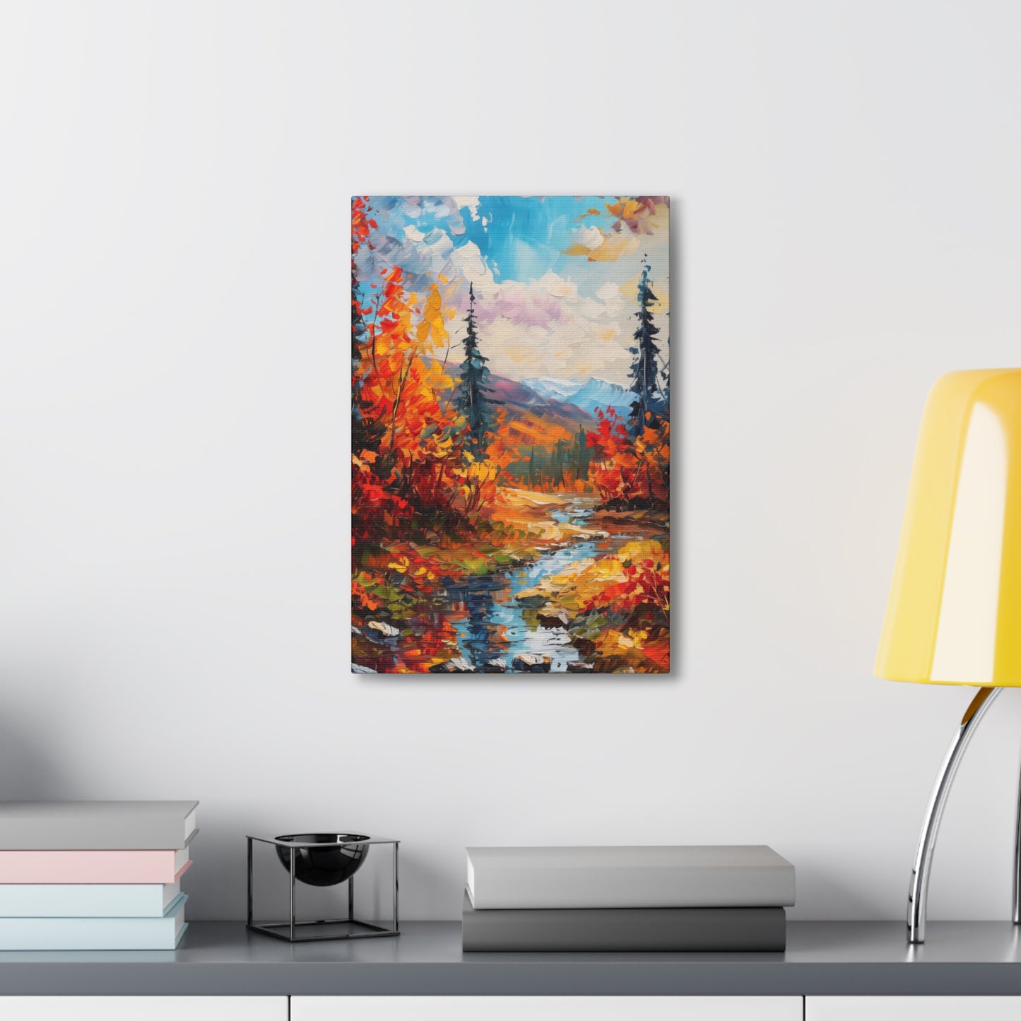 A River flows through autumn forest - Leonid Afremov Style Digital Print Canvas Gallery Wraps