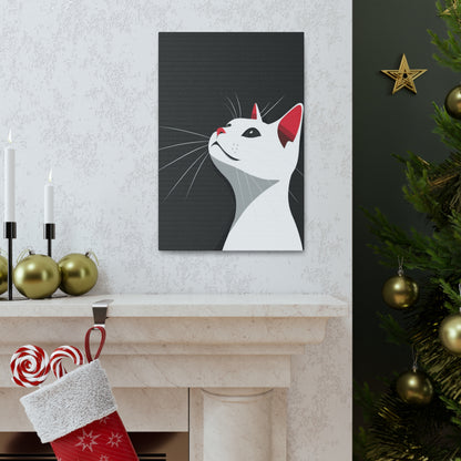 White Cat in Black Background Digital Illustration Canvas Gallery Wraps