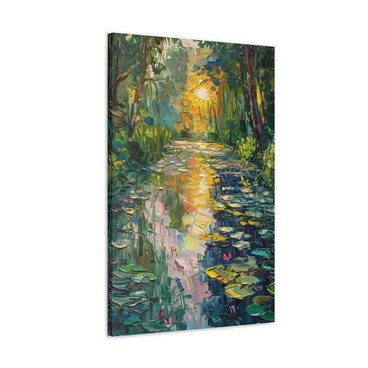 Pond in a Forest - Claude Monet Style Digital Print Canvas Gallery Wraps