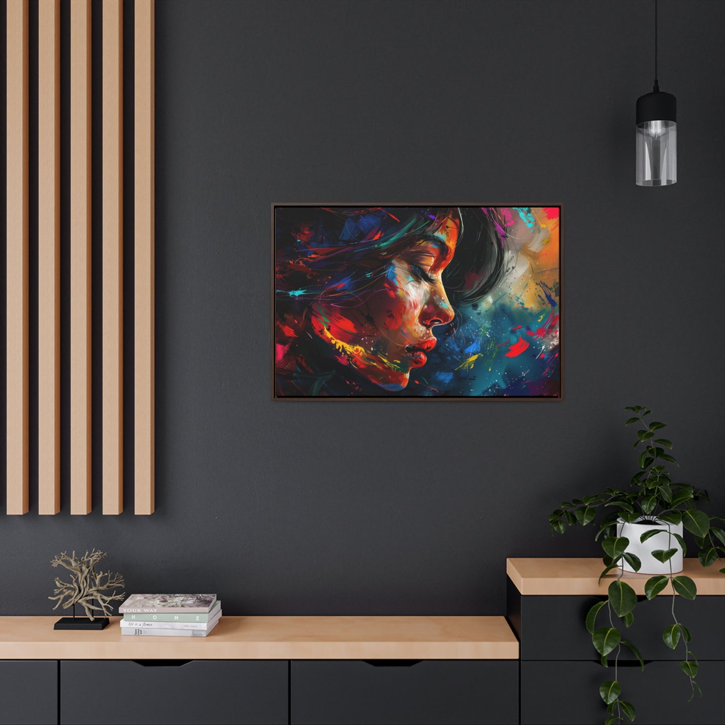 Beautiful Girl Face - Colorful Impressionist Style Digital Canvas Art Print Horizontal Frame