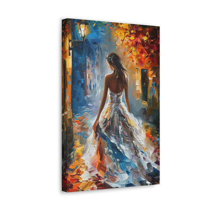 Bride walking in the streets - Leonid Afremov Style Digital Print Canvas Gallery Wraps