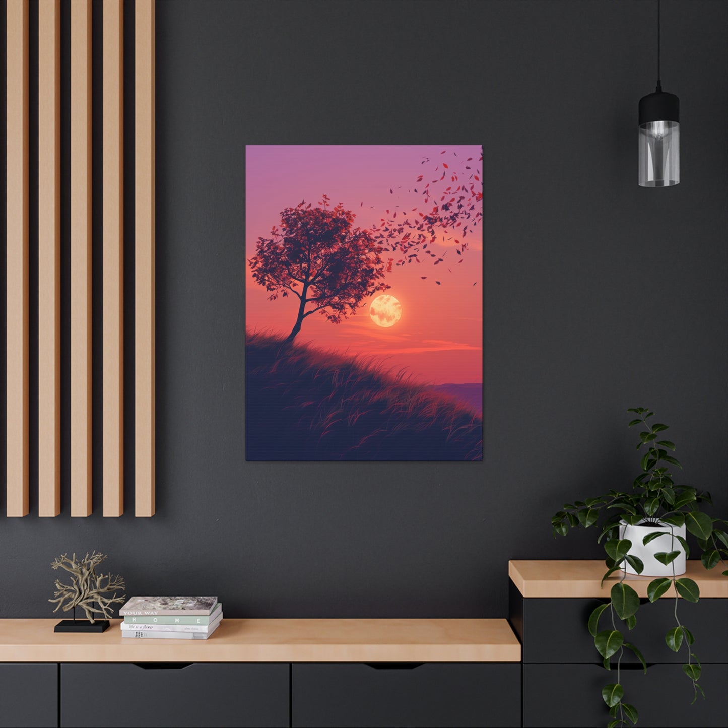 Tree in a Purple Sunset Digital Illustration Canvas Gallery Wraps