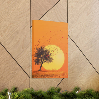 Tree in a Golden Sunset Digital Illustration Canvas Gallery Wraps