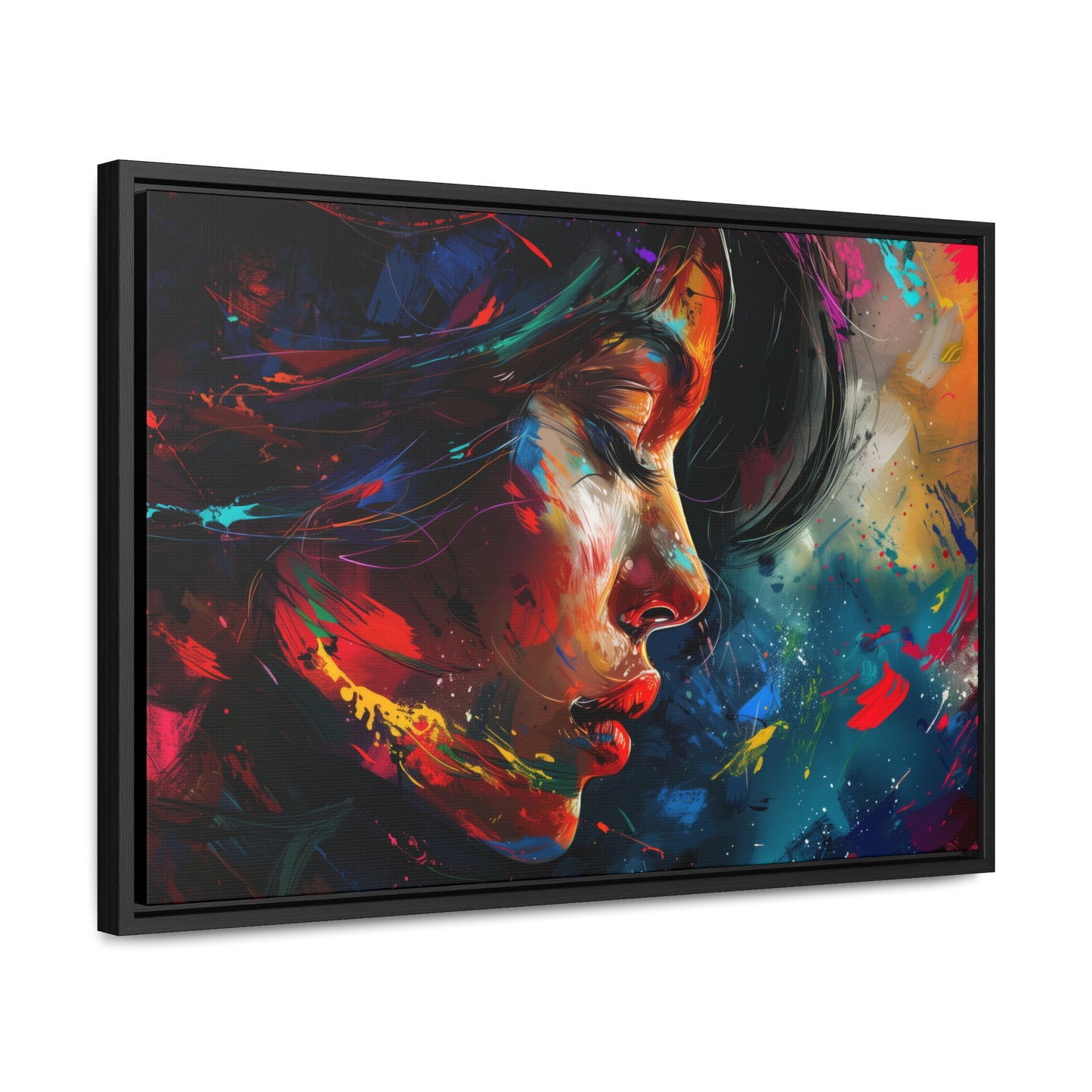 Beautiful Girl Face - Colorful Impressionist Style Digital Canvas Art Print Horizontal Frame