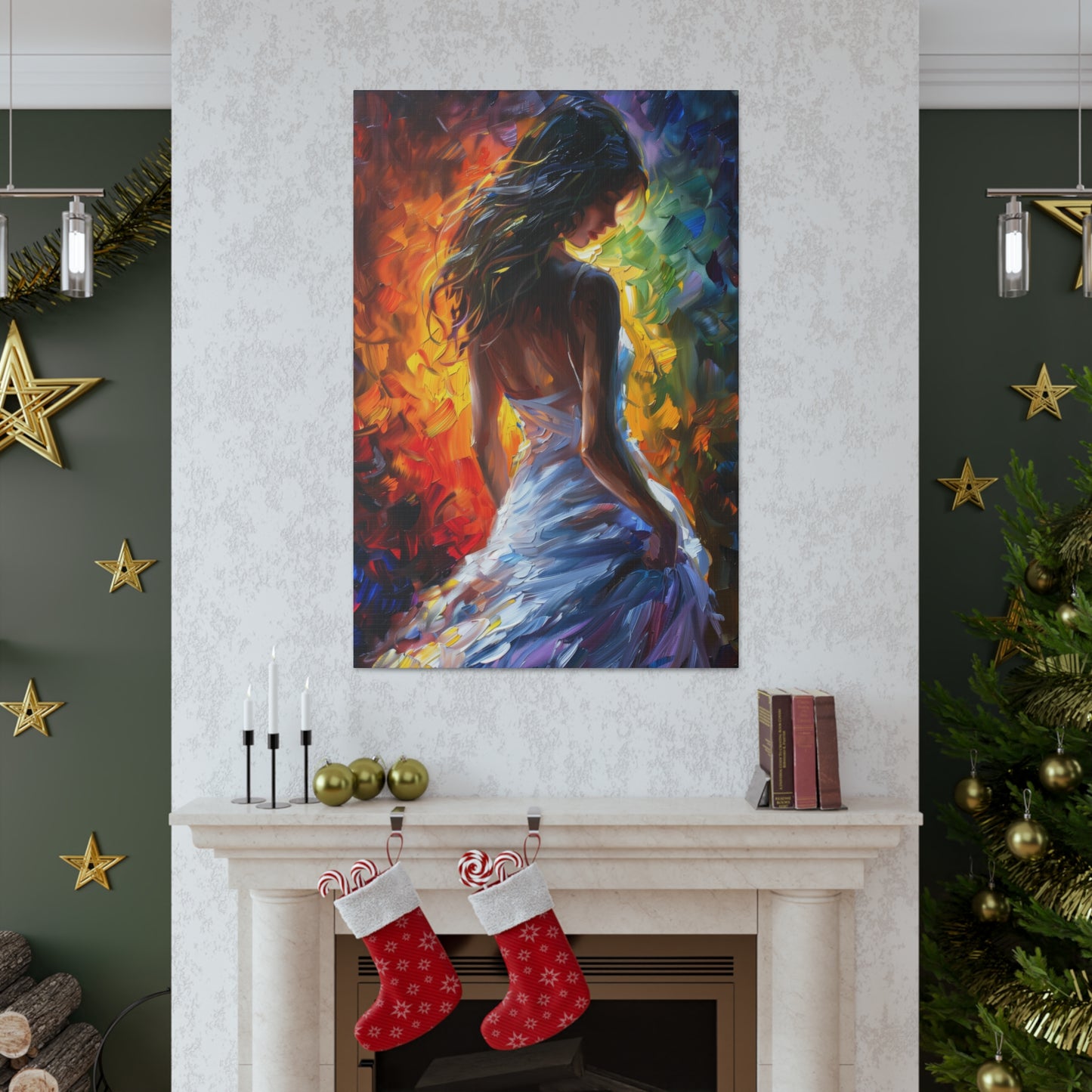 Lady in White Dress - Leonid Afremov Style Digital Oil Painting Canvas Gallery Wraps