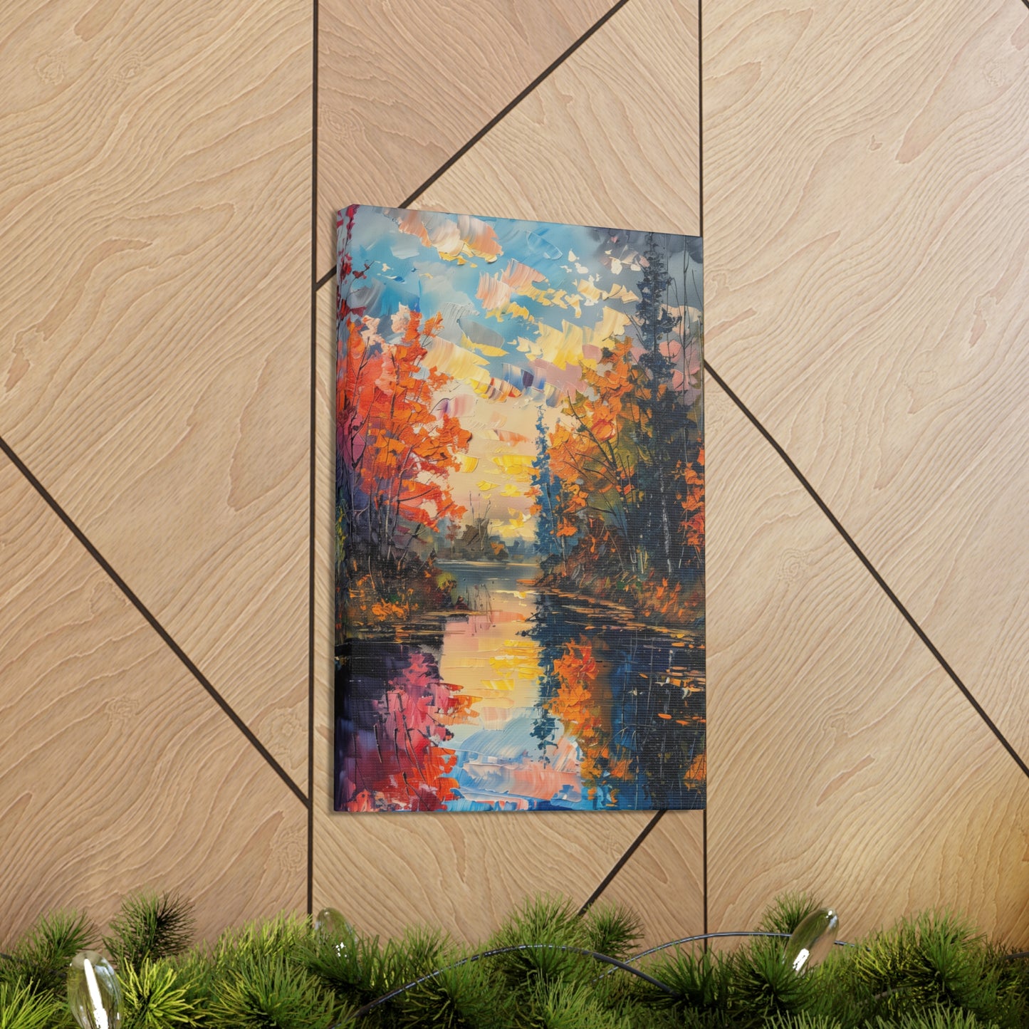 Pond in a Autumn Forest - Claude Monet Style Digital Print Canvas Gallery Wraps