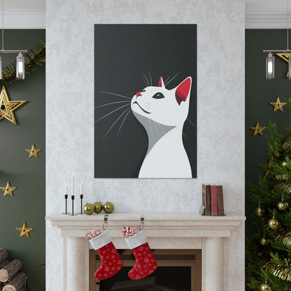 White Cat in Black Background Digital Illustration Canvas Gallery Wraps