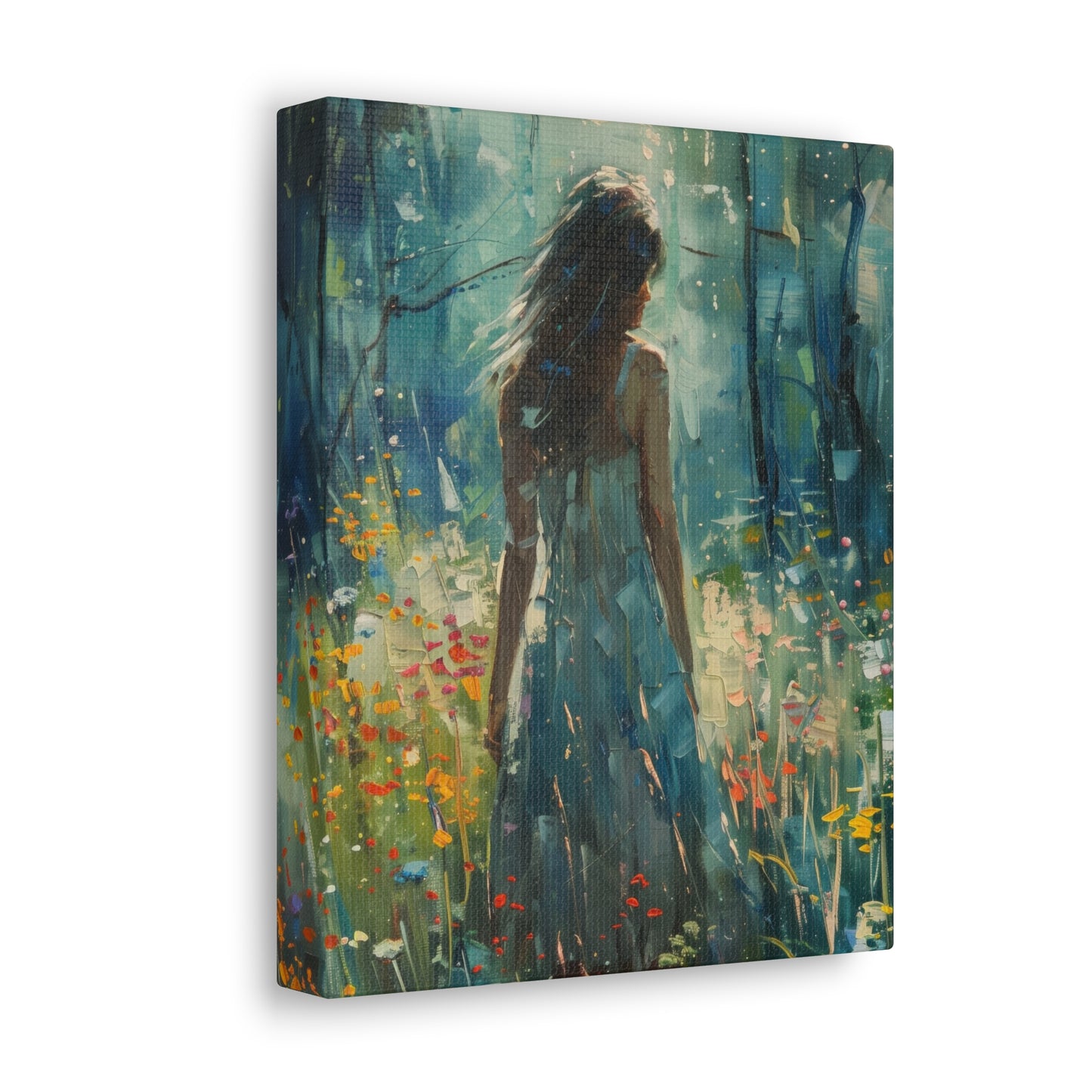 a girl looking into a forest Digital Oil Painting Print Canvas Gallery Wraps