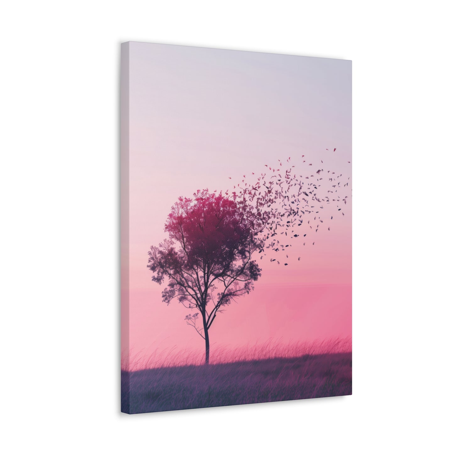 Tree in a Purple Sunset Digital Illustration Canvas Gallery Wraps