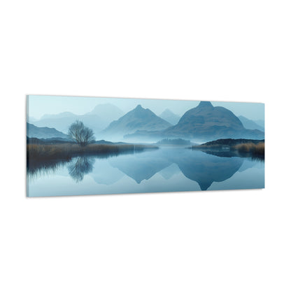 Lake Landscape with Mountains - Morning Mist Panorama Canvas Gallery Wraps