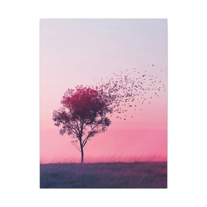 Tree in a Purple Sunset Digital Illustration Canvas Gallery Wraps