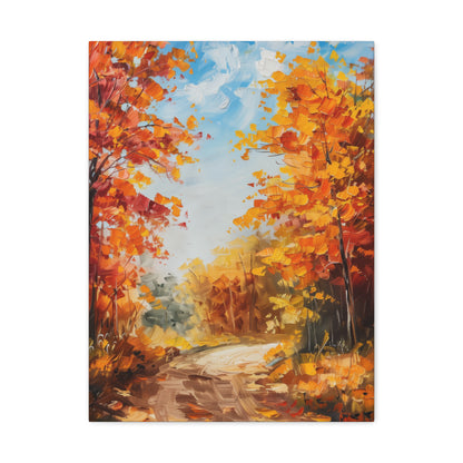 Road Through Autumn Forest - Leonid Afremov Style Oil Painting Canvas Gallery Wraps