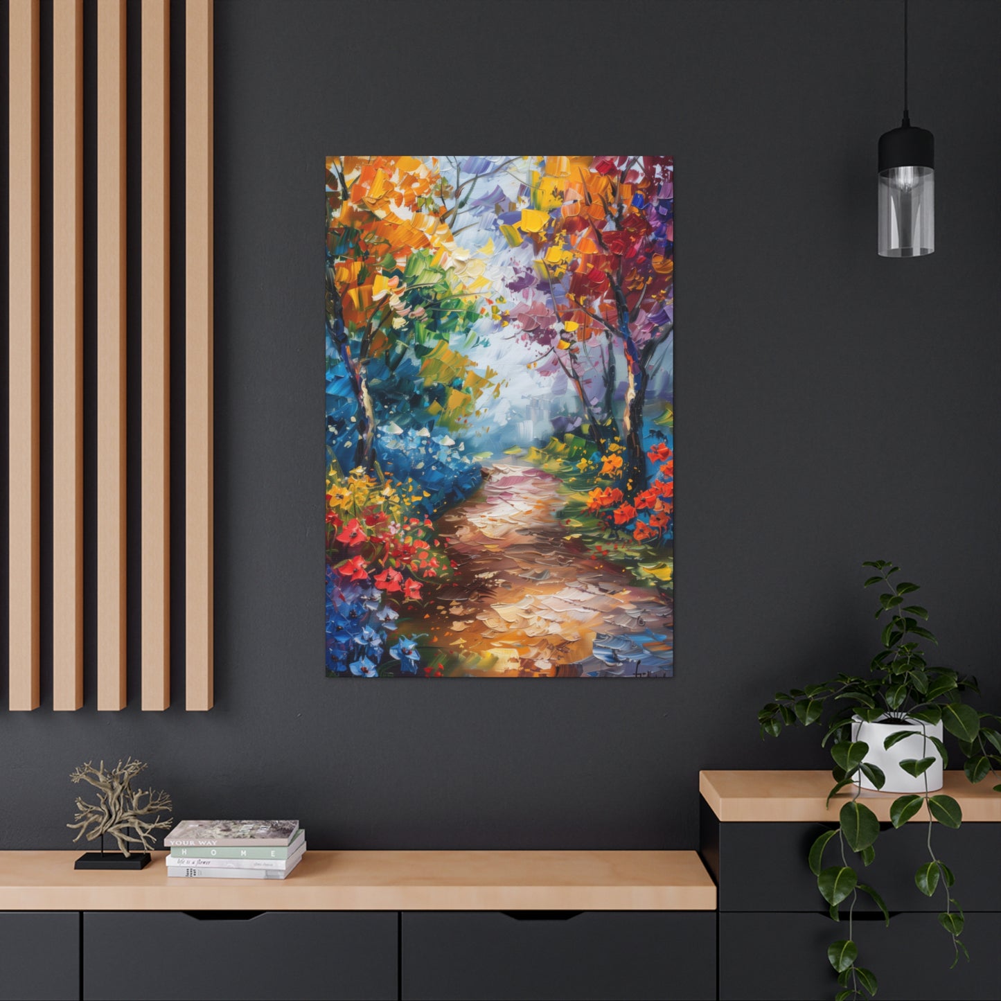 Road Through Autumn Flower Forest - Leonid Afremov Oil Painting Canvas Gallery Wraps