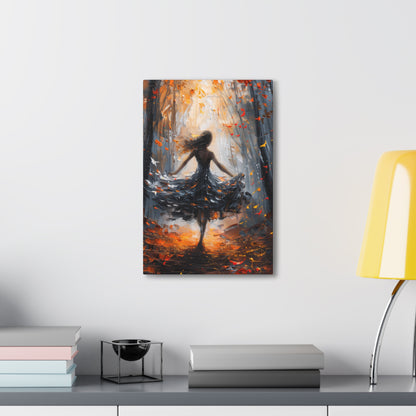 girl dancing in Autumn Forest Digital Oil Painting Print Canvas Gallery Wraps