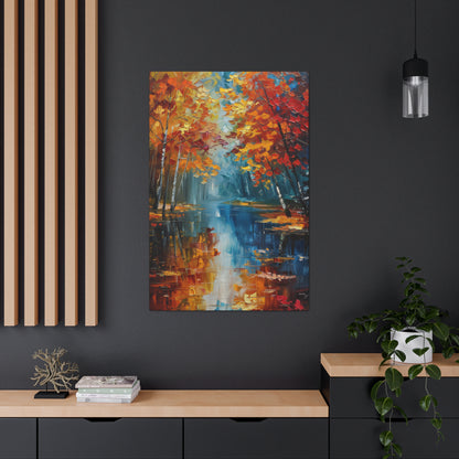 a river flows through autumn forest - Leonid Afremov Style Digital Print Canvas Gallery Wraps