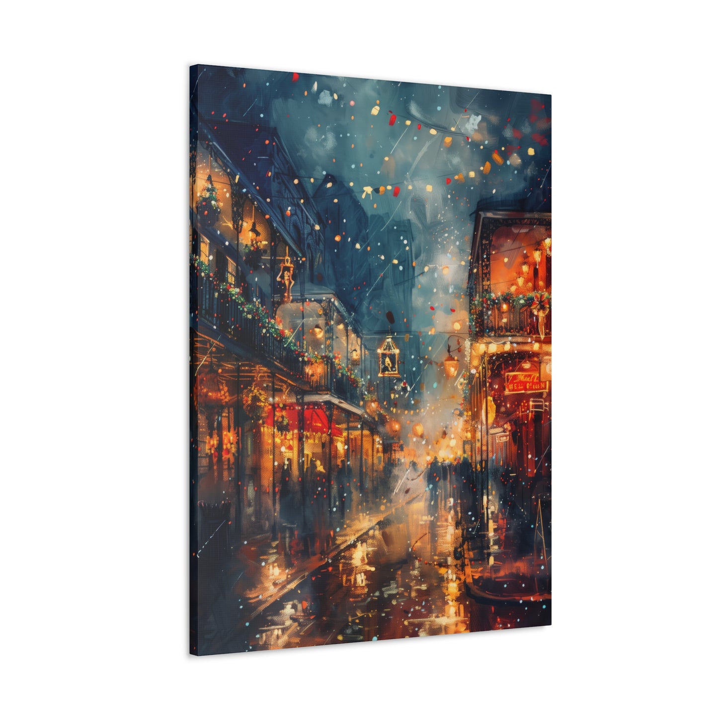 Christmas Street Corner in Downtown - Rembrandt Style Digital Oil Painting  Canvas Gallery Wraps