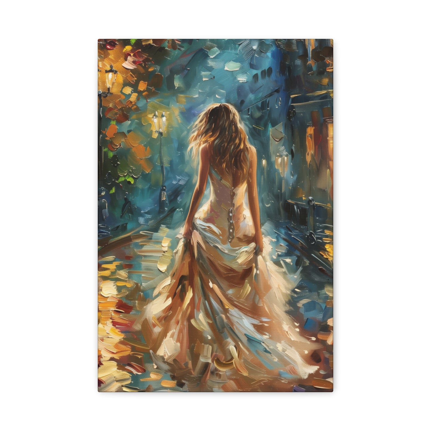 bride walking in the street - Leonid Afremov Style Digital Print Canvas Gallery Wraps