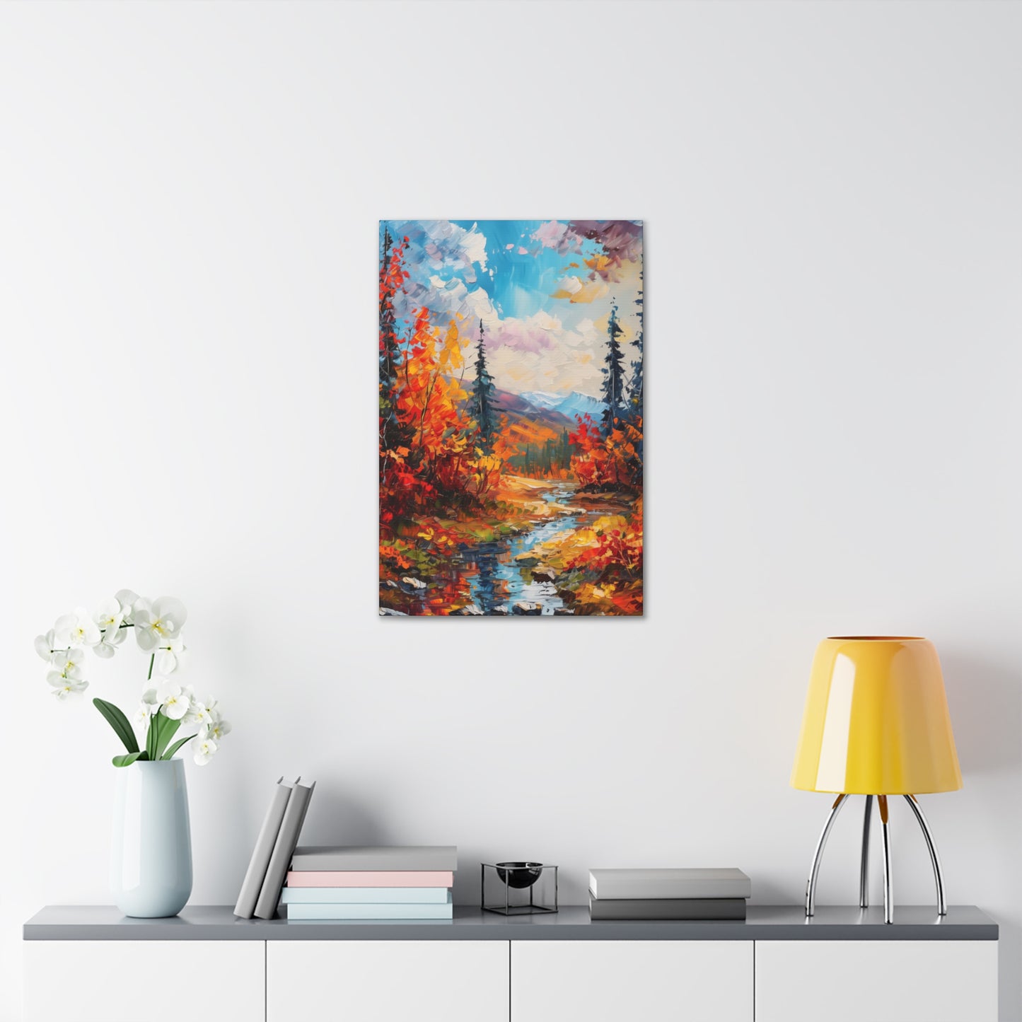 A River flows through autumn forest - Leonid Afremov Style Digital Print Canvas Gallery Wraps