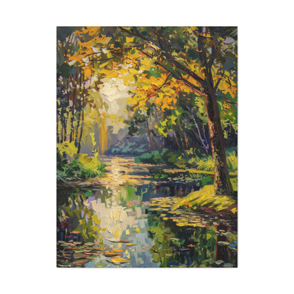 River in a Forest - Claude Monet Style Digital Print Canvas Gallery Wraps