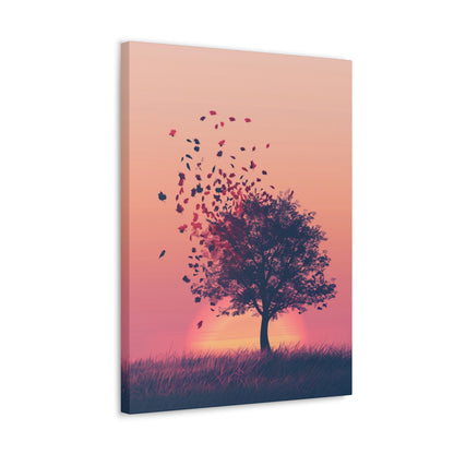 Tree in a Golden Sunset Digital Illustration Canvas Gallery Wraps