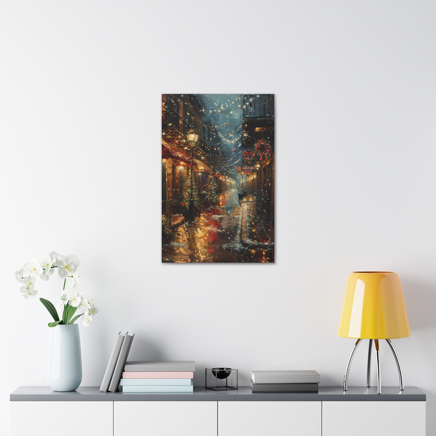 Christmas Time Downtown Street Corner - Rembrandt Style Digital Oil Painting  Canvas Gallery Wraps