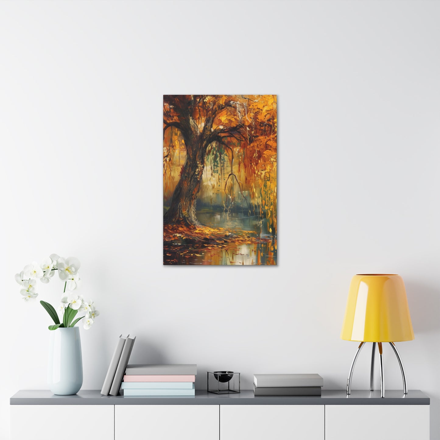 Golden Weeping Willow Tree - Oil Painting Inspired by Leonid Afremov Digital Canvas Gallery Wraps