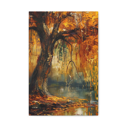 Golden Weeping Willow Tree - Oil Painting Inspired by Leonid Afremov Digital Canvas Gallery Wraps