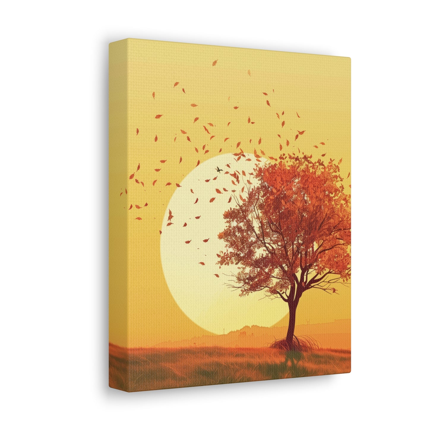 Red Tree in a Golden Sunset Digital Illustration Canvas Gallery Wraps