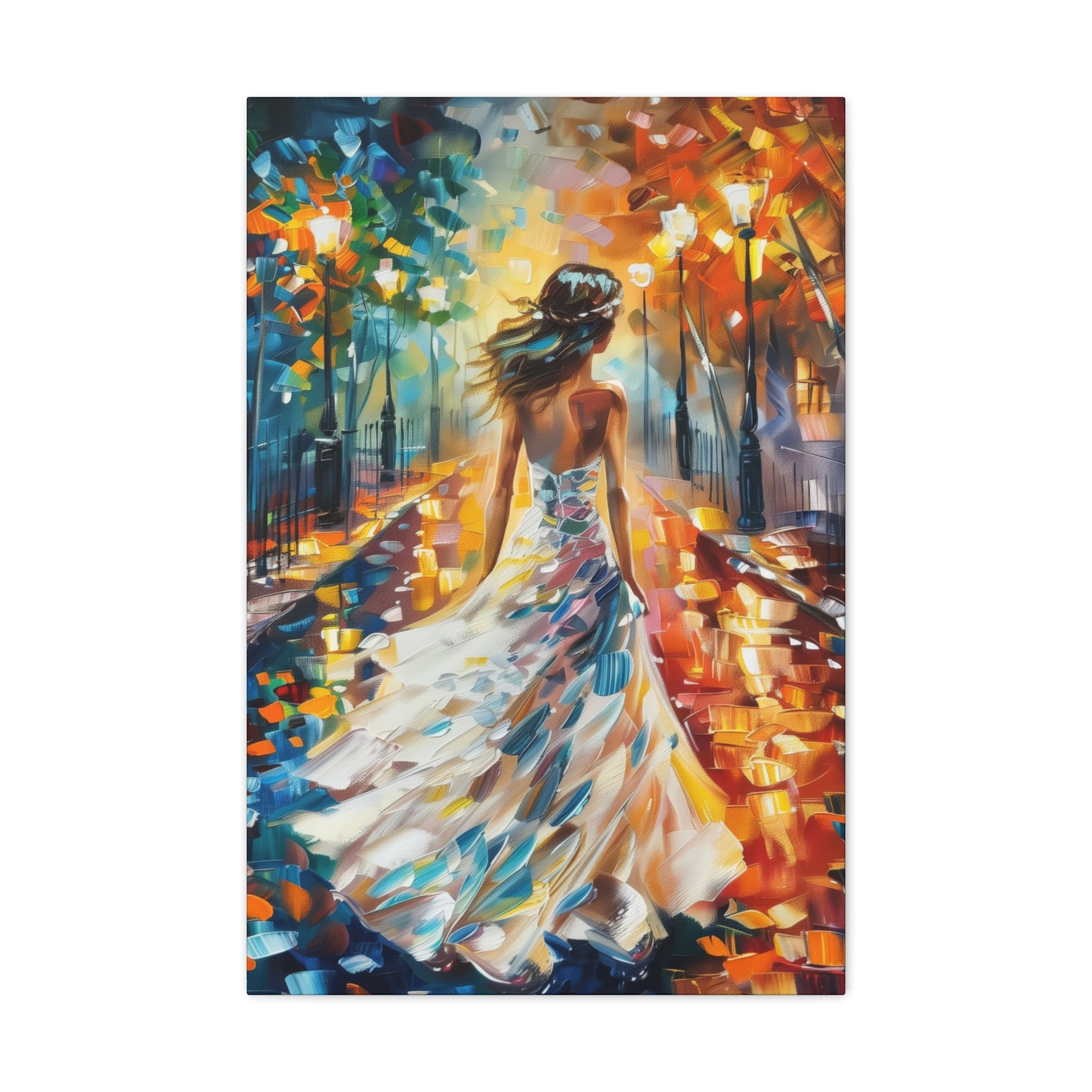 bride walking in the street - Leonid Afremov Style Digital Print Canvas Gallery Wraps