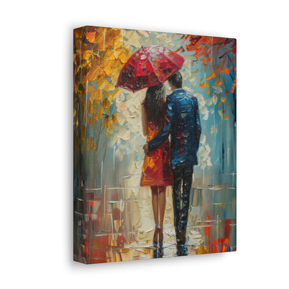 lovely couple holding a umbrella in rain - Leonid Afremov Style Digital Print Canvas Gallery Wraps