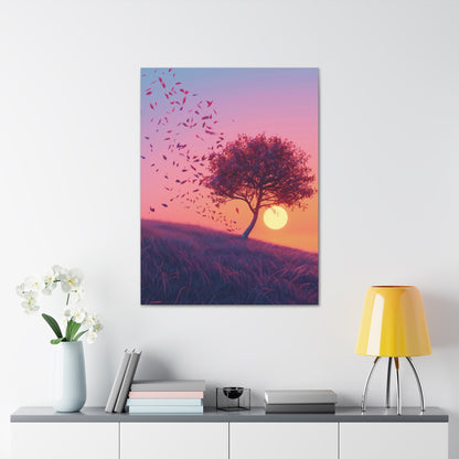 Leaves Carried by Wind from a Tree - Illustration Canvas Gallery Wraps