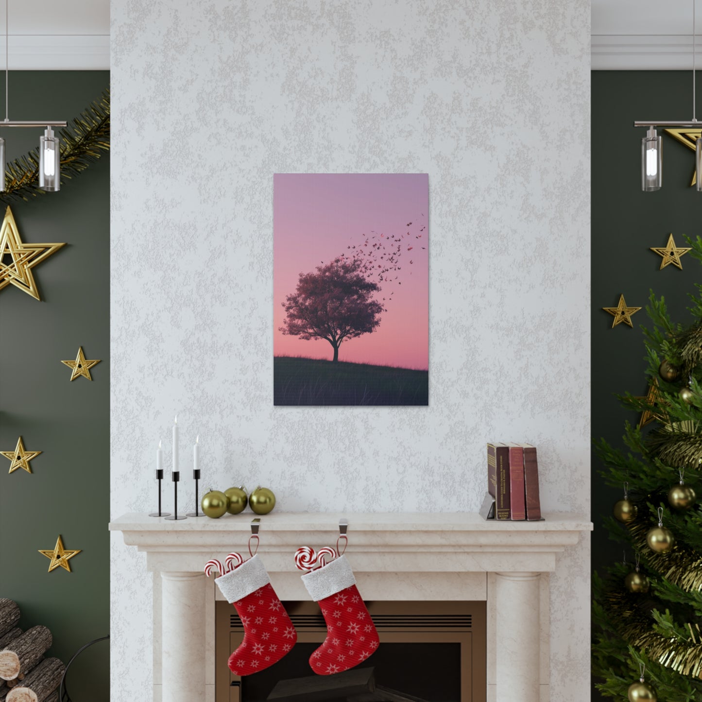 Tree in a Purple Sunset Digital Illustration Canvas Gallery Wraps