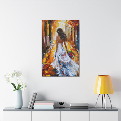 bride walking in the street - Leonid Afremov Style Digital Print Canvas Gallery Wraps