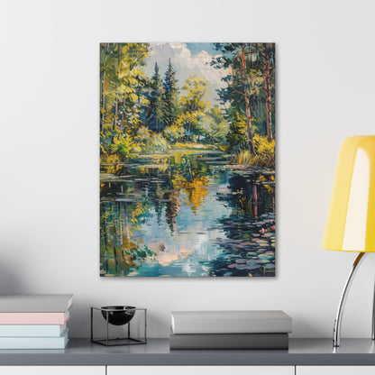 Pond in a Forest - Claude Monet Style Digital Print Canvas Gallery Wraps