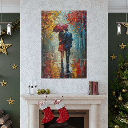 lovely couple holding a umbrella in rain - Leonid Afremov Style Digital Print Canvas Gallery Wraps