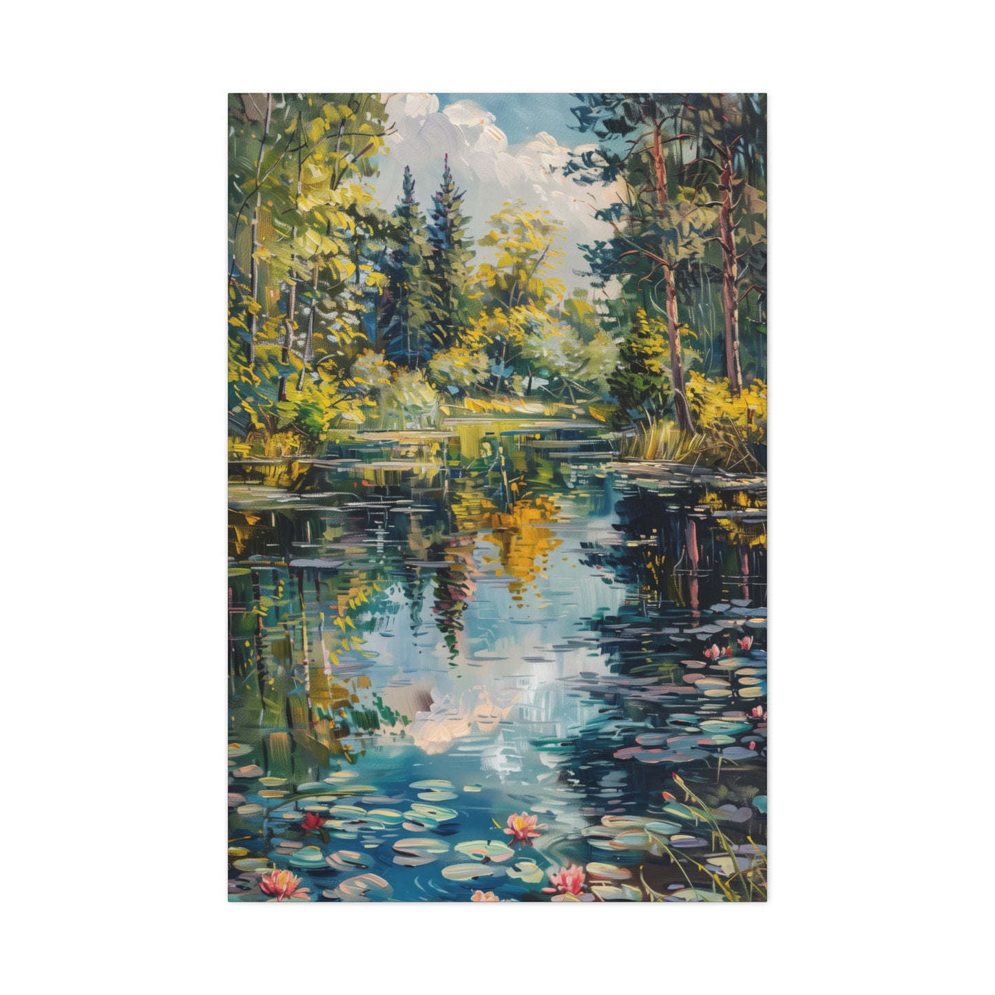 Pond in a Forest - Claude Monet Style Digital Print Canvas Gallery Wraps