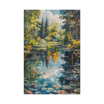 Pond in a Forest - Claude Monet Style Digital Print Canvas Gallery Wraps