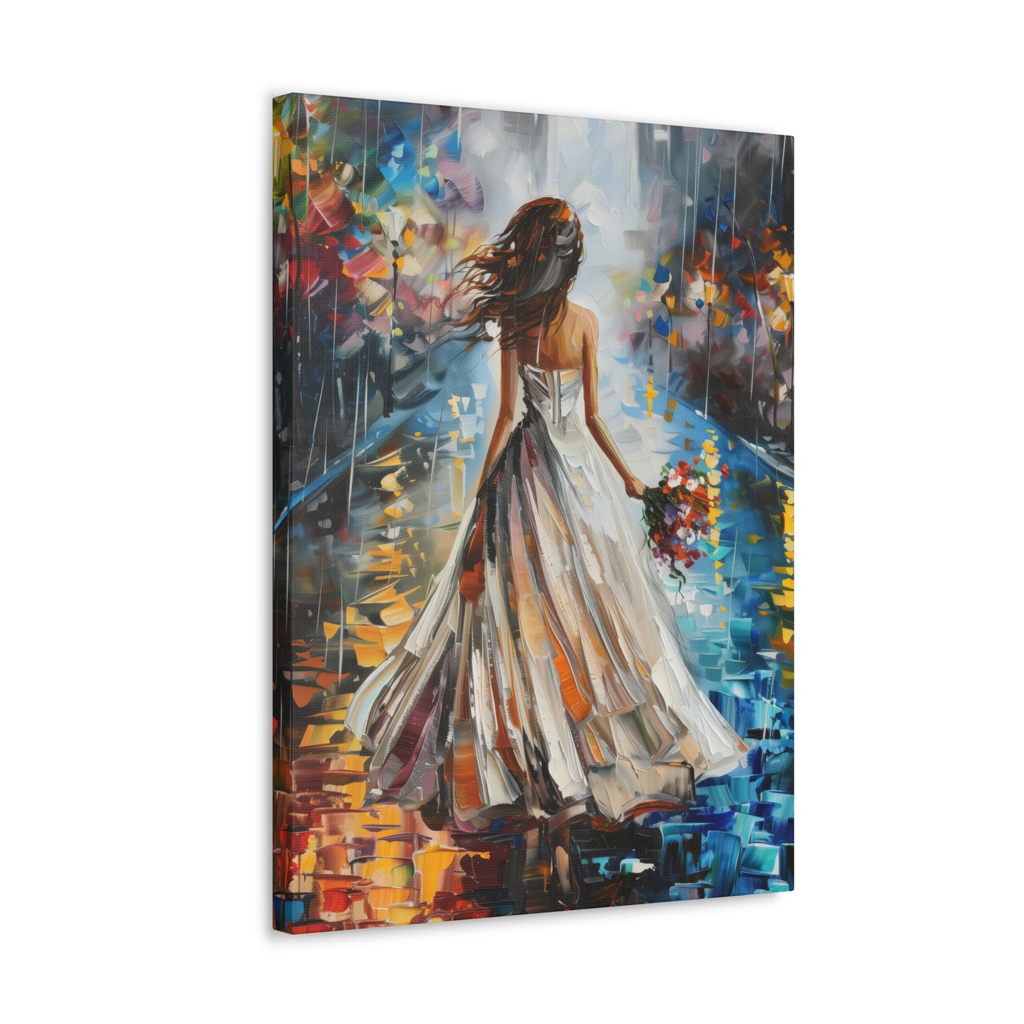 bride walking in street - Leonid Afremov Style Digital Print Canvas Gallery Wraps