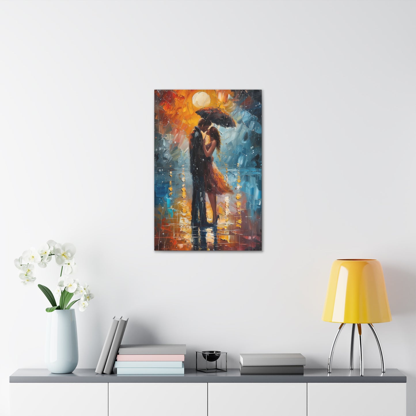 couple holding a umbrella in rain - Leonid Afremov Style Digital Print Canvas Gallery Wraps