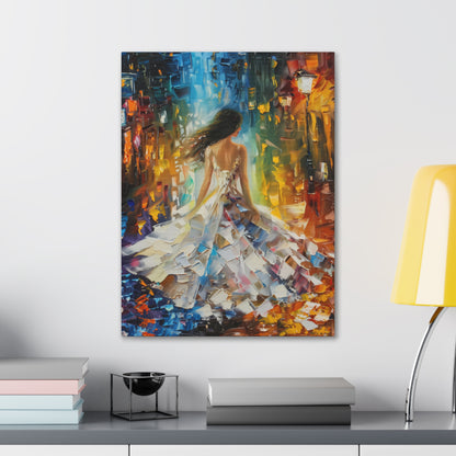 Bride walking in the streets - Leonid Afremov Style Digital Print Canvas Gallery Wraps