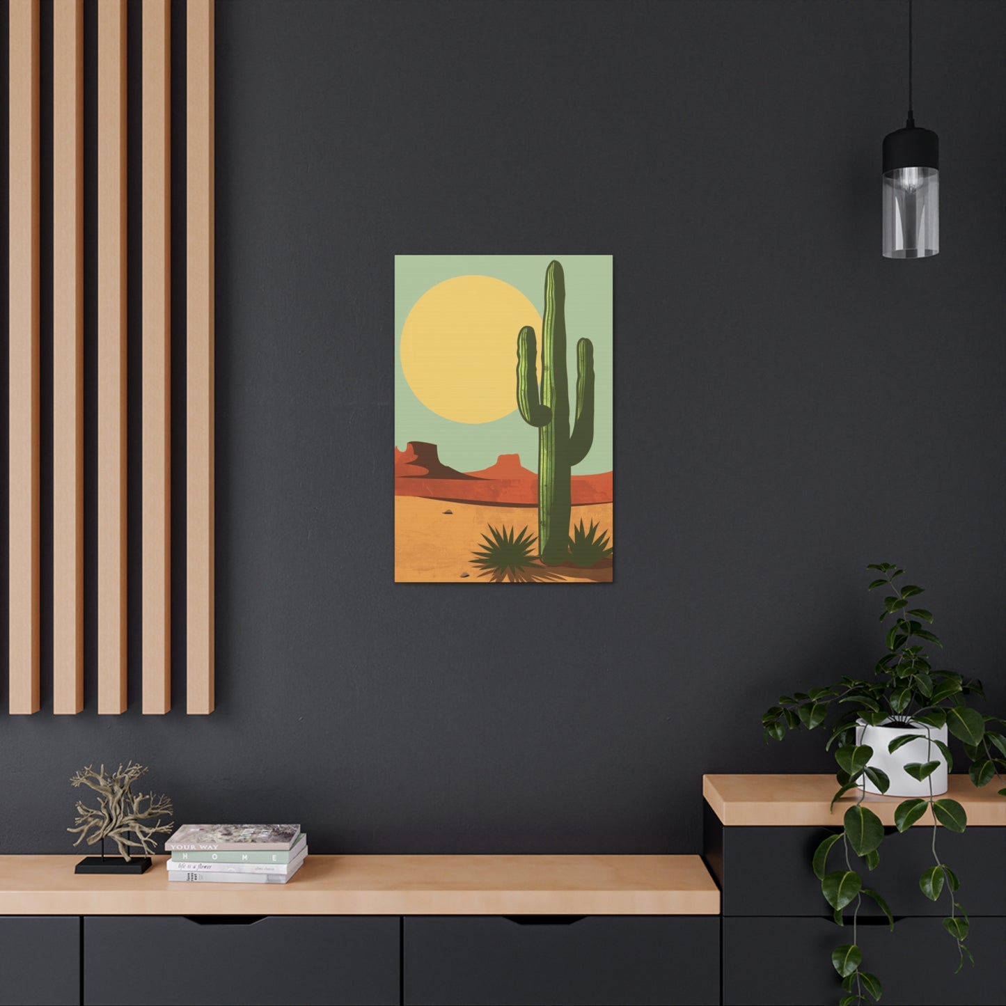 Saguaro Cactus in Desert - Illustration Canvas Gallery Wraps