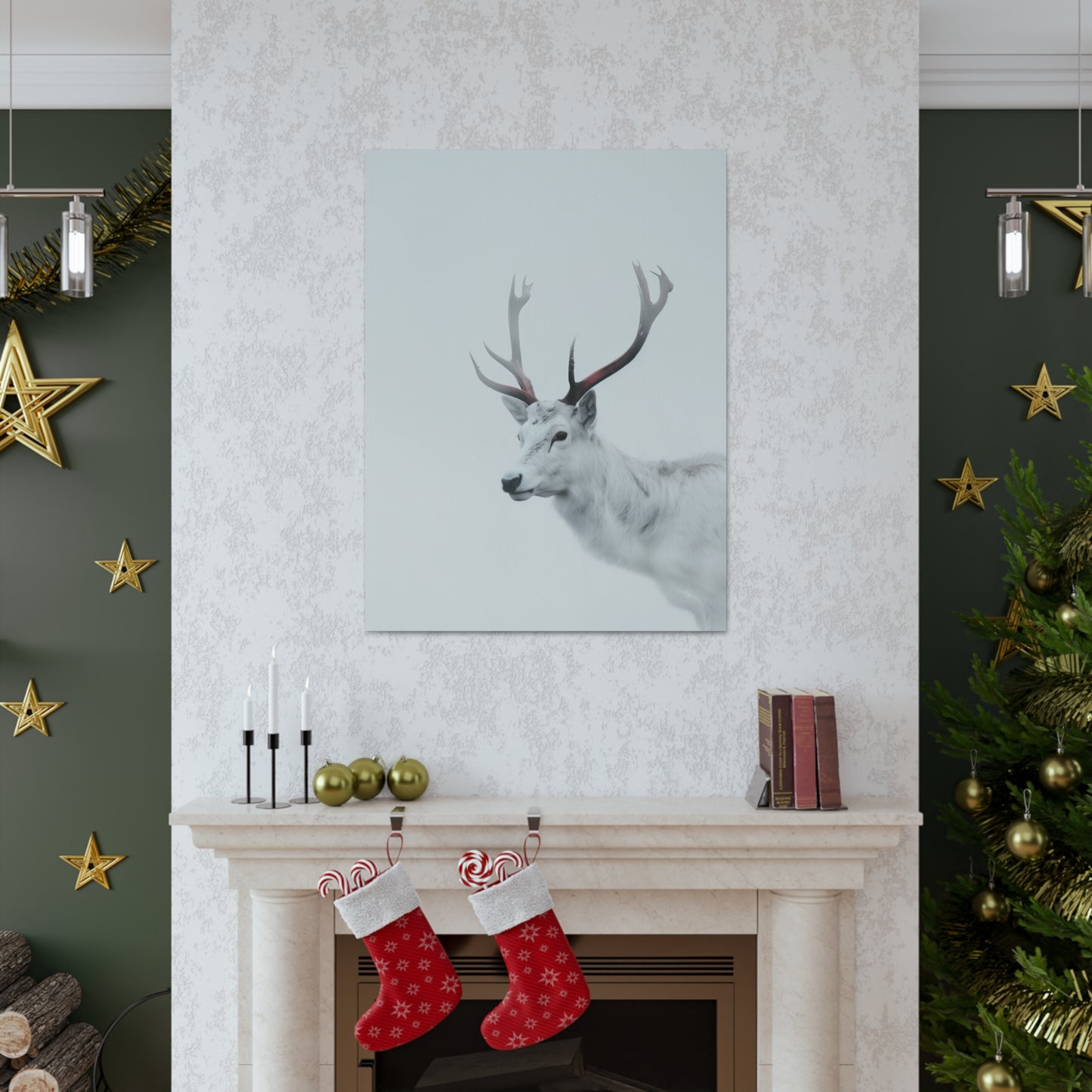 White Reindeer Digital Illustration Canvas Gallery Wraps