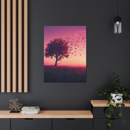 Tree in a Purple Sunset Digital Illustration Canvas Gallery Wraps