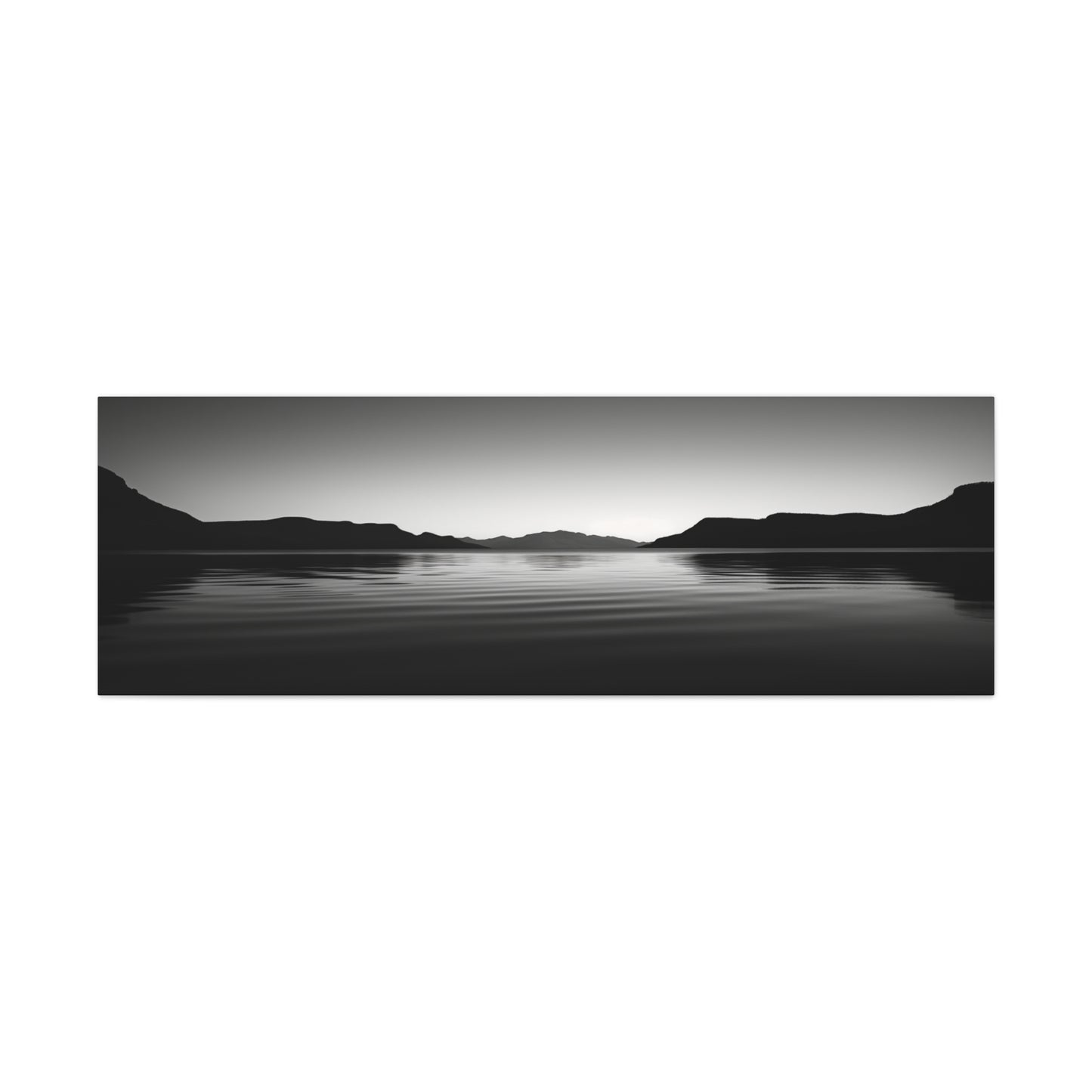 Lake with Mountains - Black and White Landscape Panorama Canvas Gallery Wraps