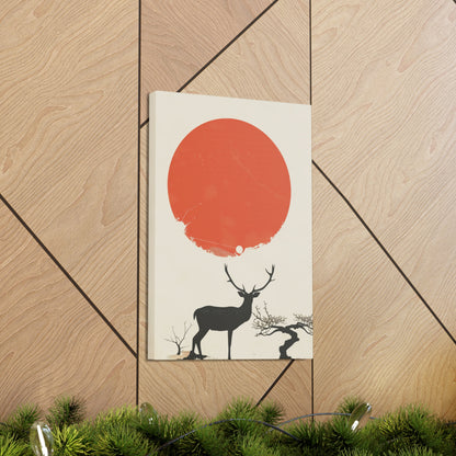 Deer and Sun - Takeshi Kitano Style Digital Illustration Canvas Gallery Wraps