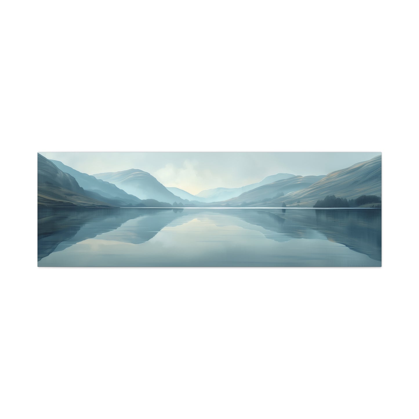 Lake Landscape with Mountains - Morning Mist Panorama Canvas Gallery Wraps