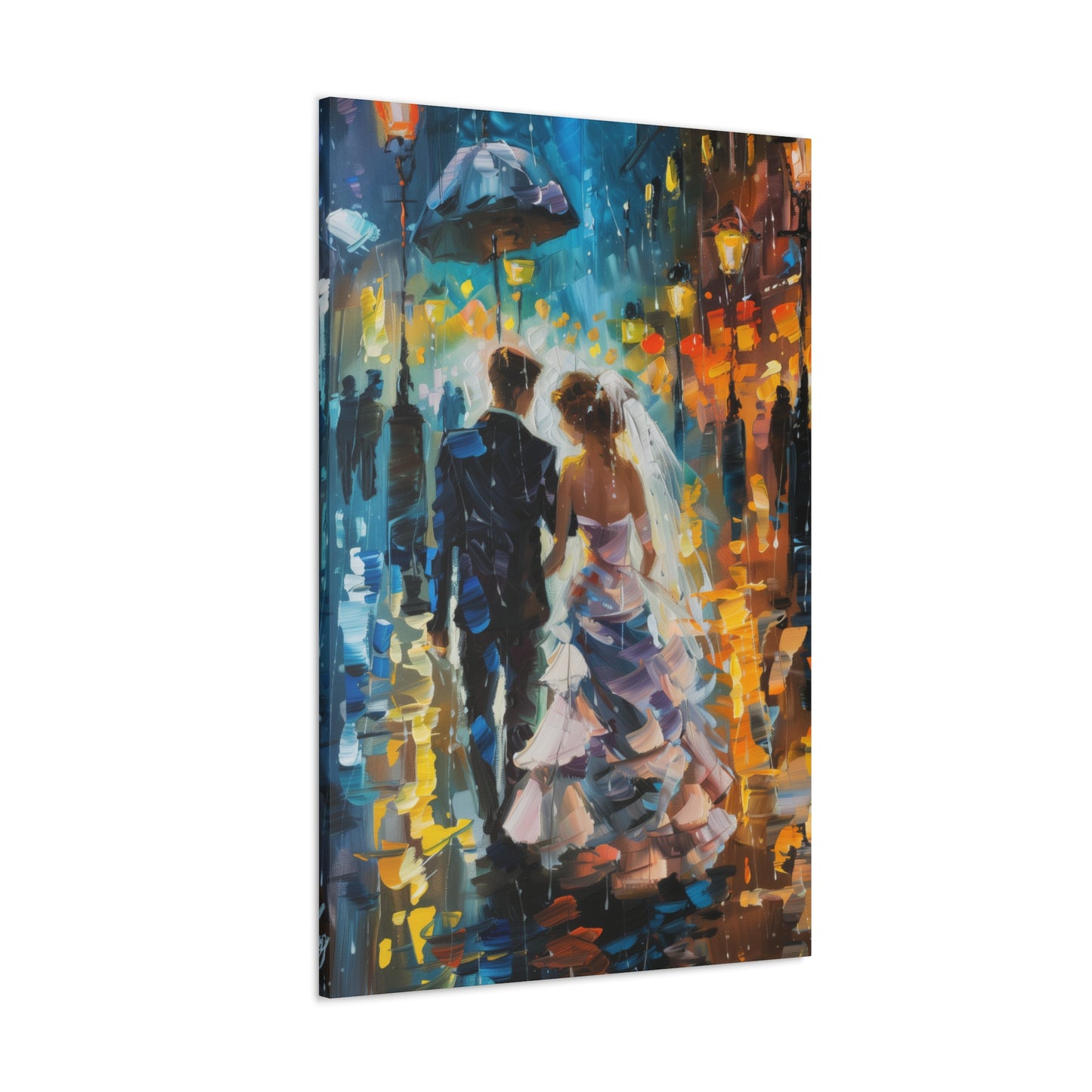 couple walking in street in rain - Leonid Afremov Style Digital Print Canvas Gallery Wraps