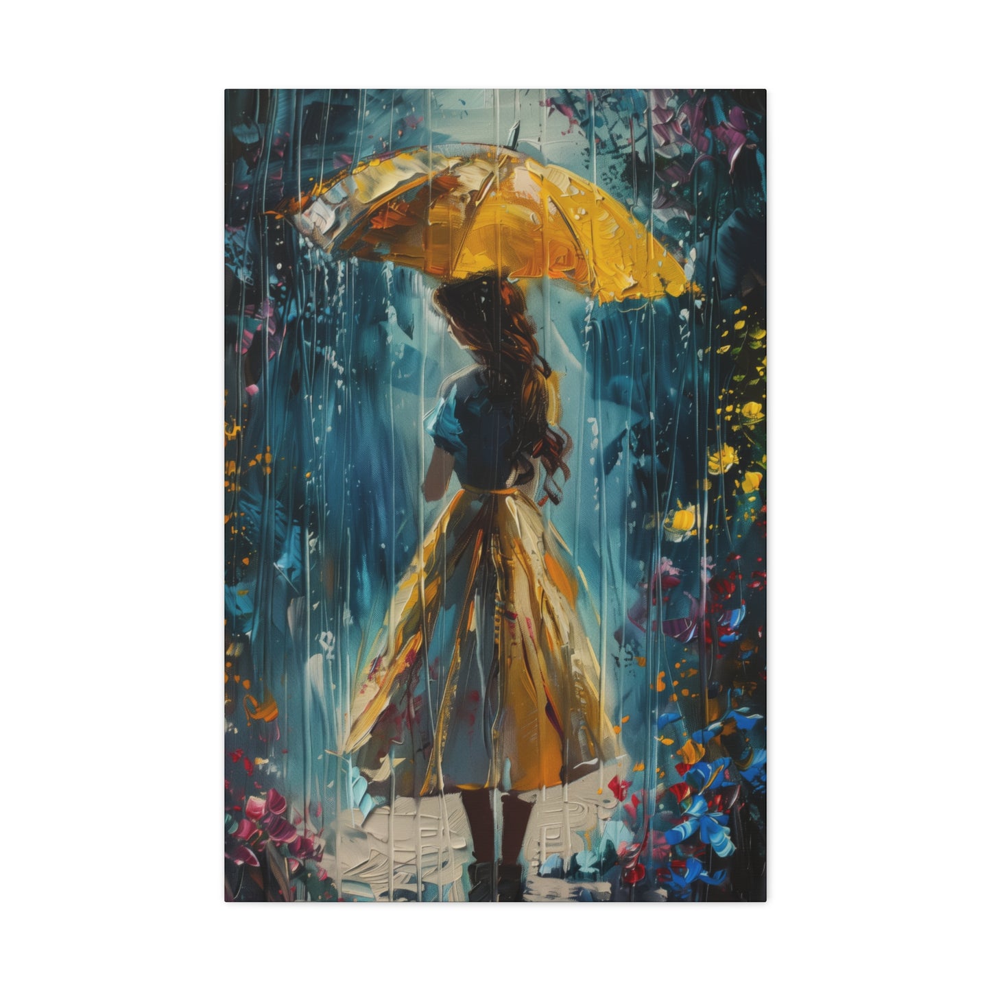 girl with an umbrella in rain - Leonid Afremov Style Digital Print Canvas Gallery Wraps