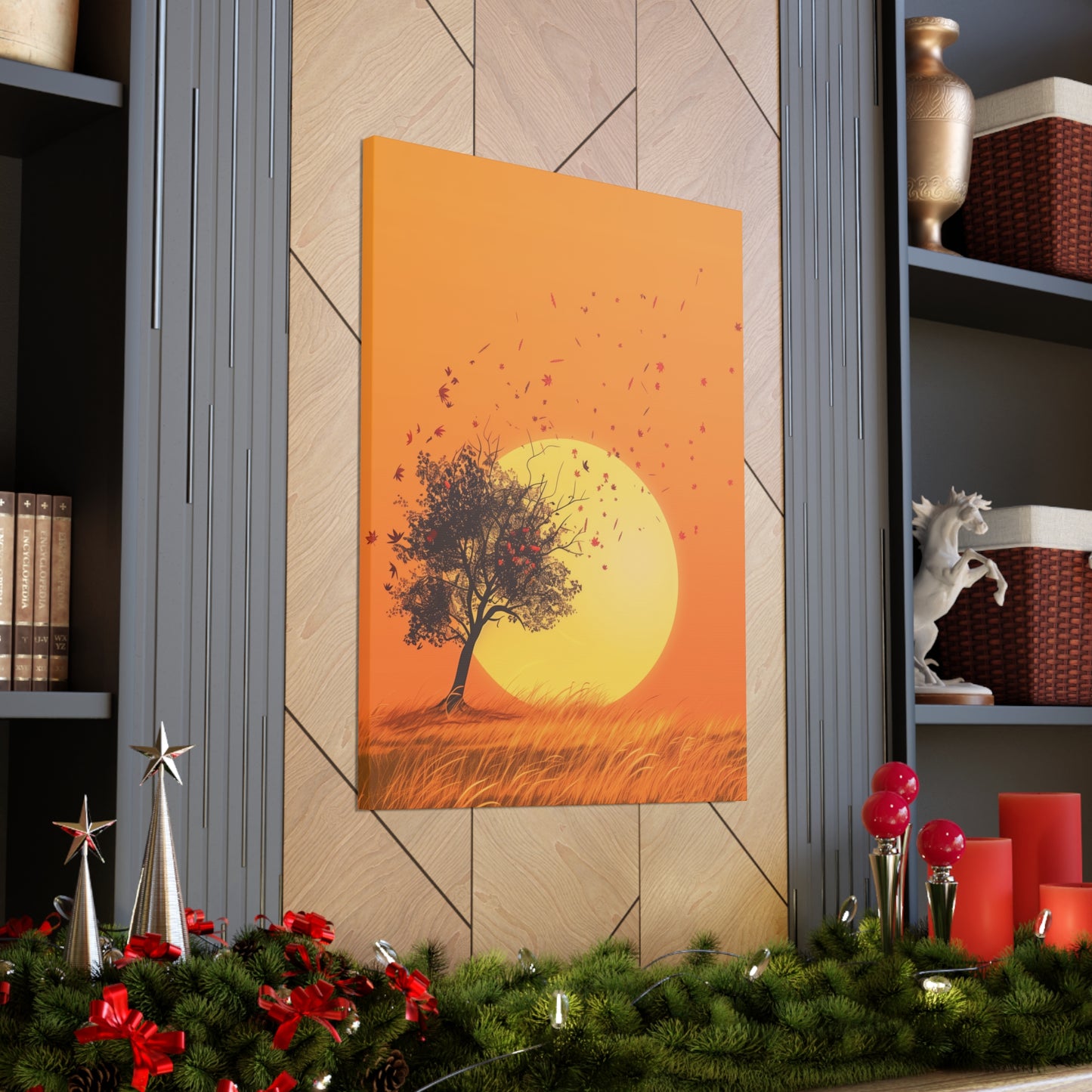 Tree in a Golden Sunset Digital Illustration Canvas Gallery Wraps