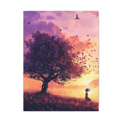 Tree in a Purple Sunset Digital Illustration Canvas Gallery Wraps